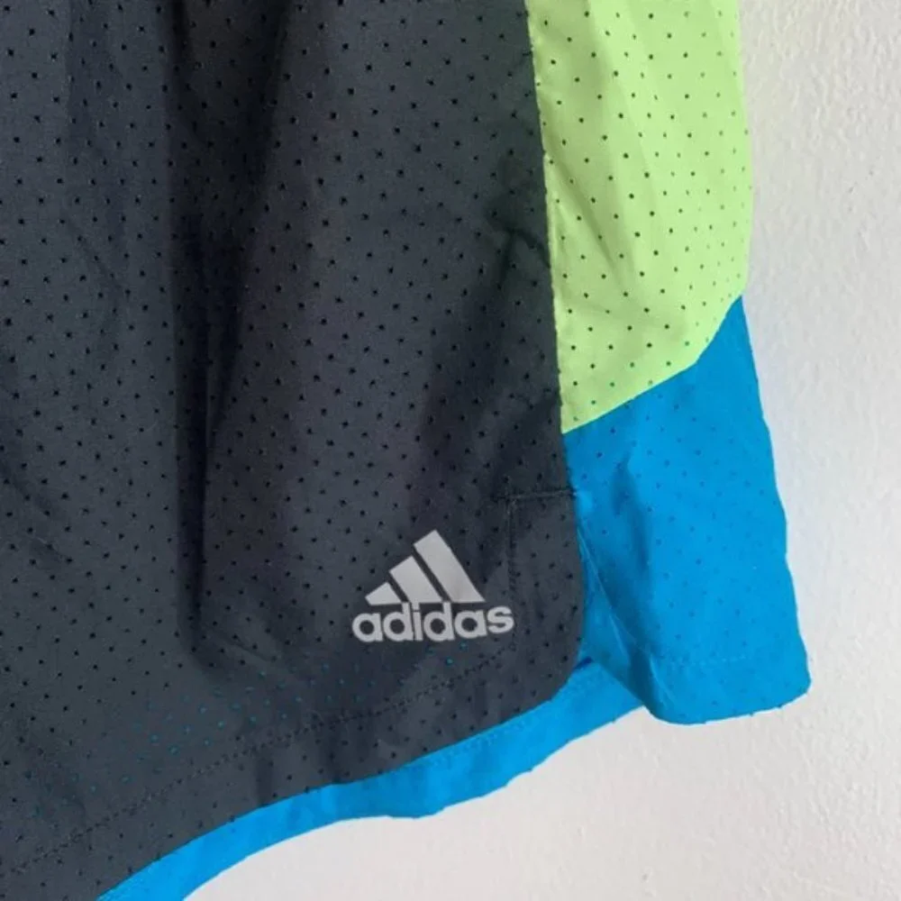 Adidas Black, Green, & Blue Perforated Colorblock Shorts